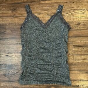 Y2K Womens Medium Lace‎ Trim Cami Grey Coquette Fairy Bratz 2000s Ruched Stretch